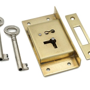 HALF MORTISE Chest Lock Antique Half Mortise Furniture Cabinet Lock For Drawers and Left-Hand Doors Solid Brass  2 Keys, Brass Strike Plate