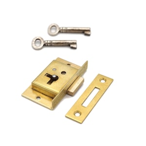 HALF MORTISE Chest Lock Antique Half Mortise Furniture Cabinet Lock For Drawers and Left-Hand Doors Solid Brass - 2 Keys, Brass Strike Plate