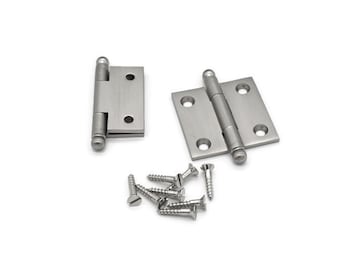 Brushed Nickel CABINET HINGES 1 1/2 Butt Hinges Ball Tip Hinges Premium Cabinet Furniture Hinges Furniture Hinges Antique Hinges Pair