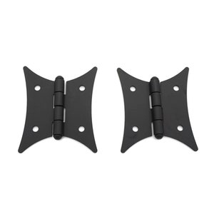 Pair Of Black Iron Butterfly Hinges - Flush Mount, Antique Style For Cabinets