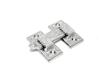 Latch SHUTTER BAR LATCH Antique Style, Cabinet Latch, Furniture Latch, Ornate Left and Right Hand Flush Mount Latch, Polished Nickel Finish
