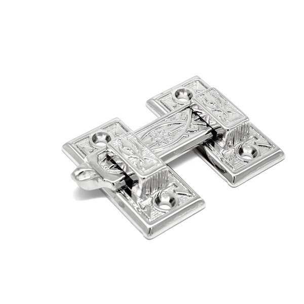 Latch SHUTTER BAR LATCH Antique Style, Cabinet Latch, Furniture Latch, Ornate Left and Right Hand Flush Mount Latch, Polished Nickel Finish