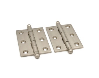 Brushed Nickel CABINET HINGES 2-1/2" Butt Hinges Ball Tip Hinges Premium Cabinet Furniture Hinges Furniture Hinges Antique Hinges Pair