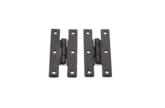 2 Hand Forged 3/" Butt Door Hinges Antique Cabinet Black Wrought Iron Made Wax