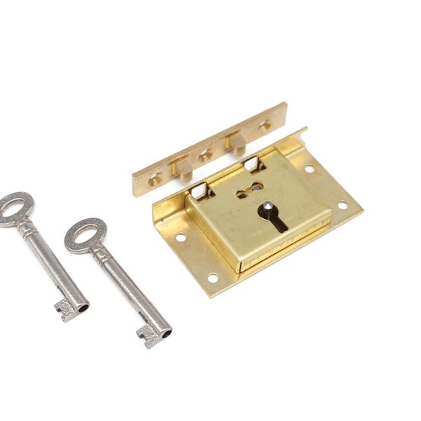 HALF MORTISE Large Chest Lock Half Mortise Box Lock Cabinet Lock Drawer Lock Jewelry Box Humidor Lock Antique Lock Solid Brass with 2 Keys