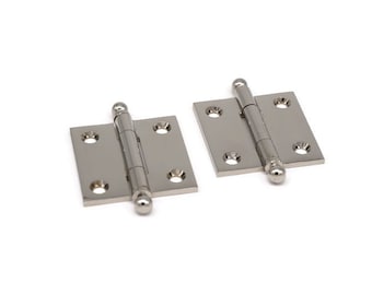 Polished Nickel CABINET HINGES 1 1/2 Butt Hinges Ball Tip Hinges Premium Cabinet Furniture Hinges Antique Hinges Boat Cabinet Hinge (Pair)