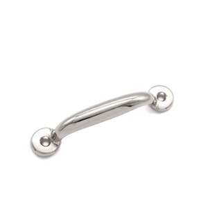 May include: A silver-toned metal pull handle with rounded edges and two mounting holes.