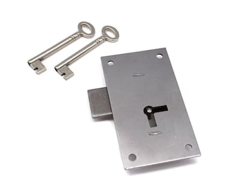 FLUSH MOUNT LOCK Furniture Door Drawer Lock Antique Cabinet Lock Heavy Gauge Steel, Works on Both Right and Left Hand Doors Wardrobe Lock 4"