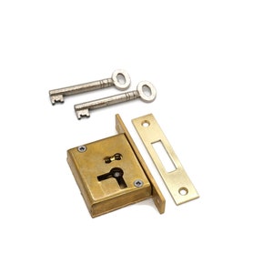 FULL MORTISE Chest Lock Antique Half Mortise Furniture Cabinet Lock For Drawers and Left-Hand Doors Solid Brass - 2 Keys, Brass Strike Plate
