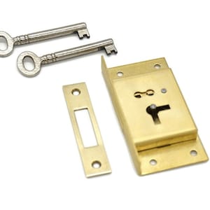HALF MORTISE Chest Lock Antique Half Mortise Furniture Cabinet Lock For Drawers and Right-Hand Doors Solid Brass  2 Keys, Brass Strike Plate