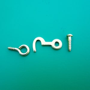 Small Hook Antique Style Small Brass Hook Box Hook And Eye All Solid Brass 6 Sizes: 3/4 1 1-1/4 1-1/2 2 Can Be Used Outdoors 3/4" inches