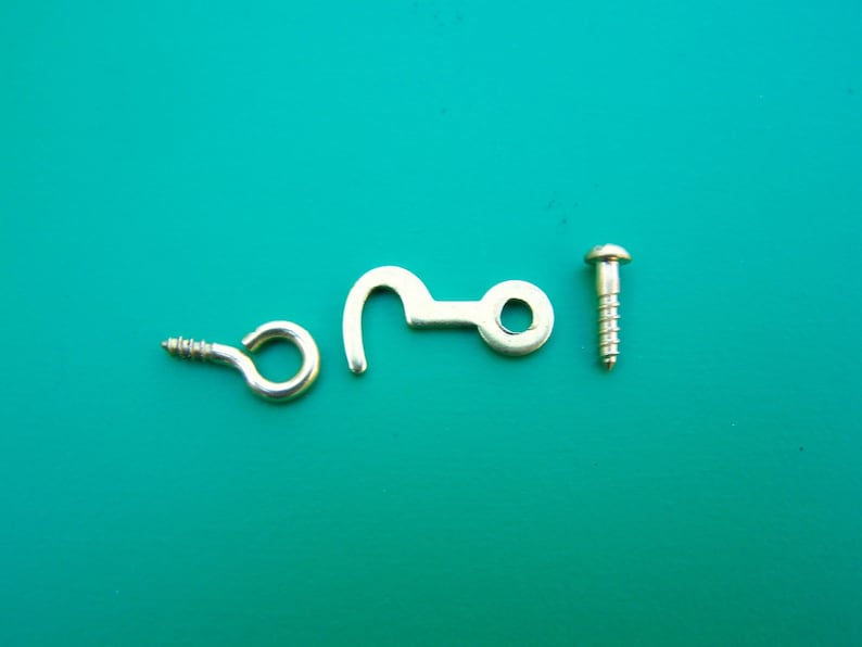 Small Hook Antique Style Small Brass Hook Box Hook And Eye All Solid Brass 6 Sizes: 3/4 1 1-1/4 1-1/2 2 Can Be Used Outdoors 3/4" inches