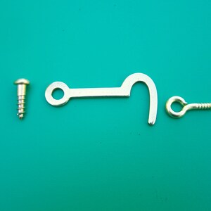 Small Hook Antique Style Small Brass Hook Box Hook And Eye All Solid Brass 6 Sizes: 3/4 1 1-1/4 1-1/2 2 Can Be Used Outdoors 2" inches
