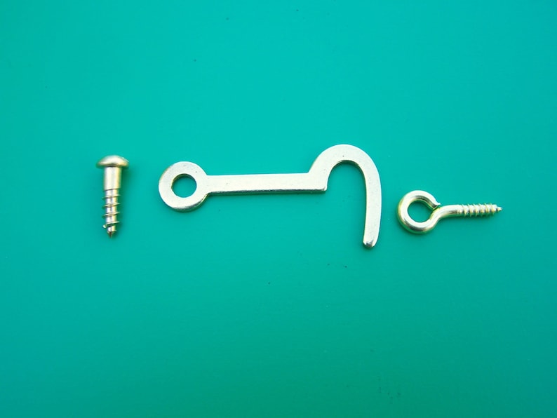 Small Hook Antique Style Small Brass Hook Box Hook And Eye All Solid Brass 6 Sizes: 3/4 1 1-1/4 1-1/2 2 Can Be Used Outdoors 2" inches