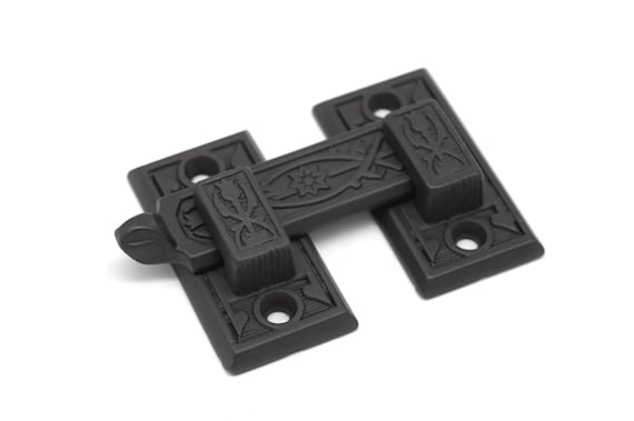 Latch, SHUTTER LATCH, antique style cabinet latch, Furniture latch. Left and right hand doors, ornate flush mount Latch oil rubbed bronze