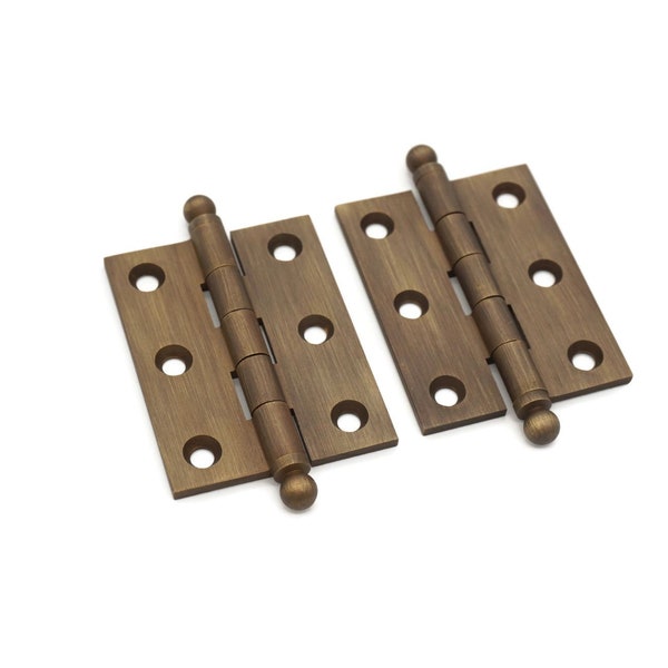 Brass Antiqued CABINET HINGES 2" Butt Hinges Ball Tip Hinges Premium Cabinet Furniture Hinges Furniture Hinges Antique Hinges Pair