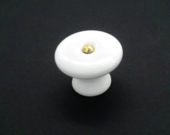 Furniture Knob DRAWER KNOBS Porcelain Knob Spool Cabinet Knob Antique Style 1-1/2" Diameter,  Comes with Both Machine and Wood screw