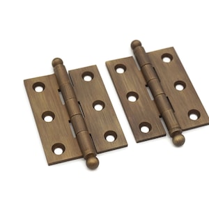Antique Brass CABINET HINGES 2-1/2&quot; Butt Hinges Ball Tip Hinges Premium Cabinet Furniture Hinges Furniture Hinges Antique Hinges Pair