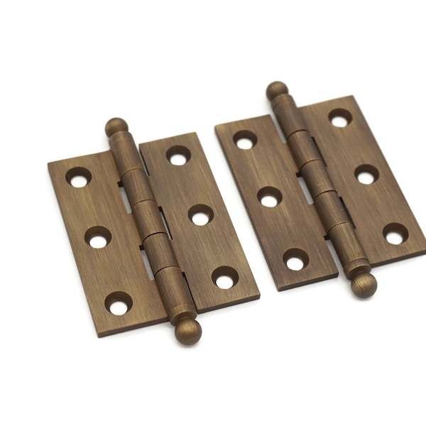 Bisagras de latón antiguo para gabinetes, 2-1/2", bisagras de tope, bisagras de punta esférica, bisagras premium para gabinetes y muebles, bisagras antiguas para muebles (par).