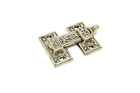 Latch SHUTTER BAR LATCH Antique Style, Cabinet Latch, Furniture Latch, Ornate Left and Right Hand Flush Mount Latch, Solid Brass, Lacquered