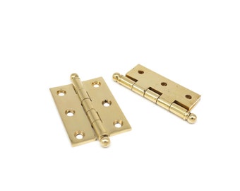 Polished Brass CABINET HINGES 2" Butt Hinges Ball Tip Hinges Premium Cabinet Furniture Hinges Furniture Hinges Antique Hinges Pair