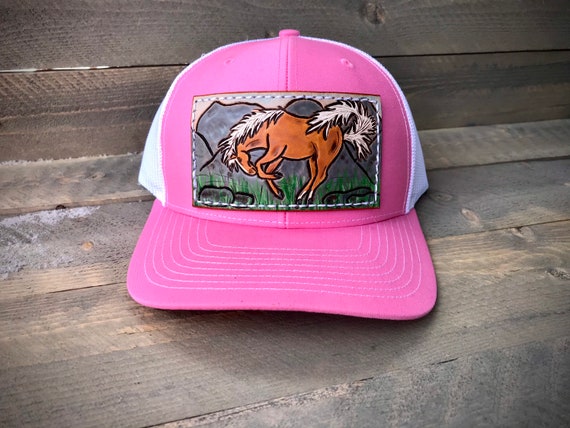 Pink Trucker Hat With Palomino Horse 
