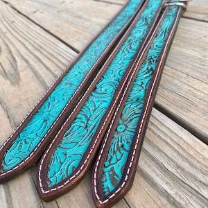 Turquoise & Copper Leather Dog Collars, Small Collars, Large Dog Collars, Custom Leather Dog Collars, Turquoise Inlay Dog Collars