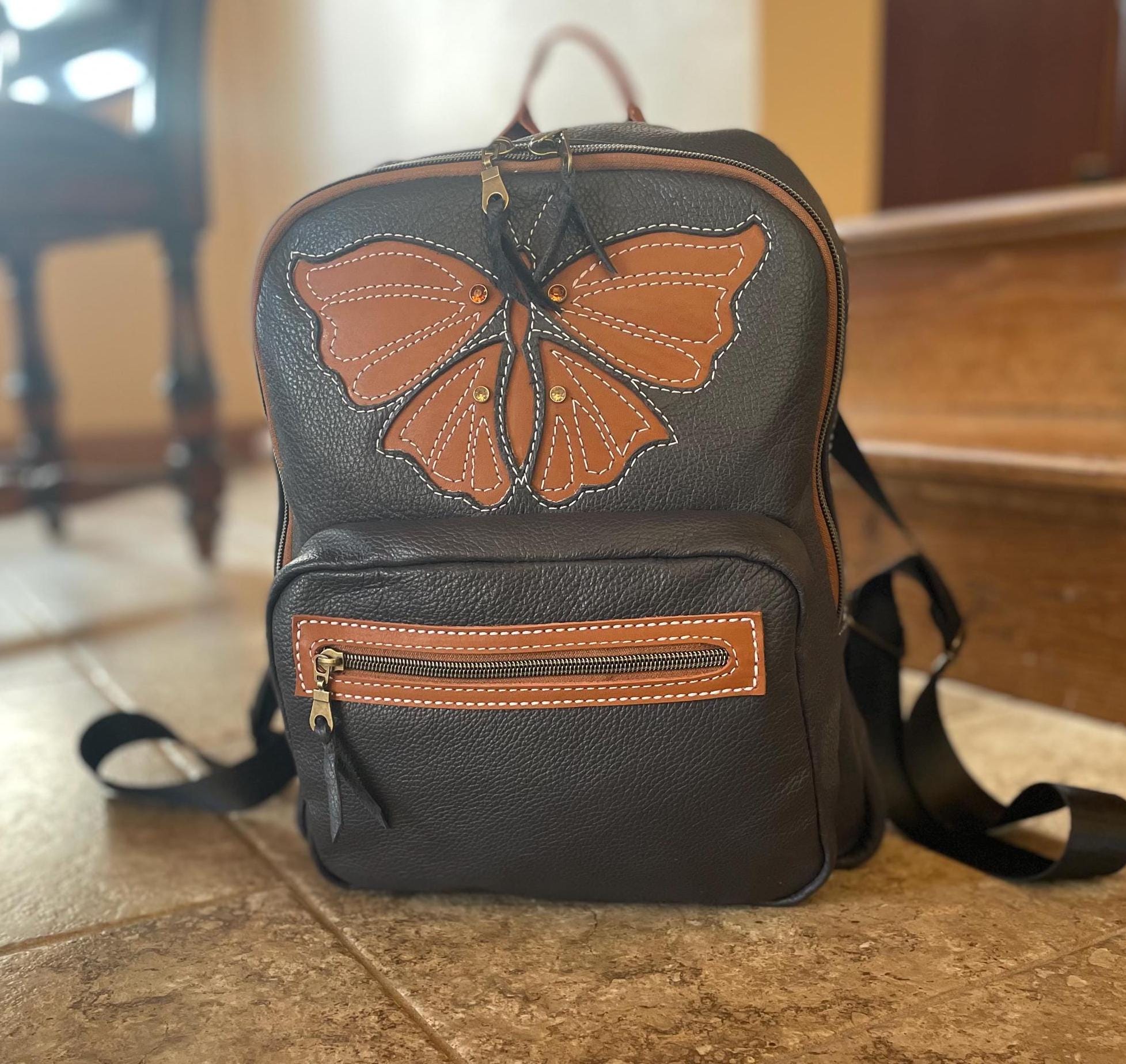 butterfly backpack leather Navy Blue Leather Purse, Girls School Backpack With Butterfly, Chic Diaper  Bags, Gift Ideas For Baby Girl Shower, Luxury Leather Backpack