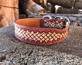 Pink Basket Stamped Dog Collar, Small Dog Collars, Custom Dog Collars, Puppy Collar, Pink Leather Collar, Pink Puppy Accessories, Western