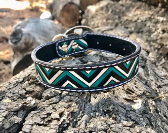 Turquoise Aztec Puppy Collar, Small Dog Collars, Custom Leather Dog Collars, Western Dogs, Turquoise Dog Collars, Leather Dog Accessories,