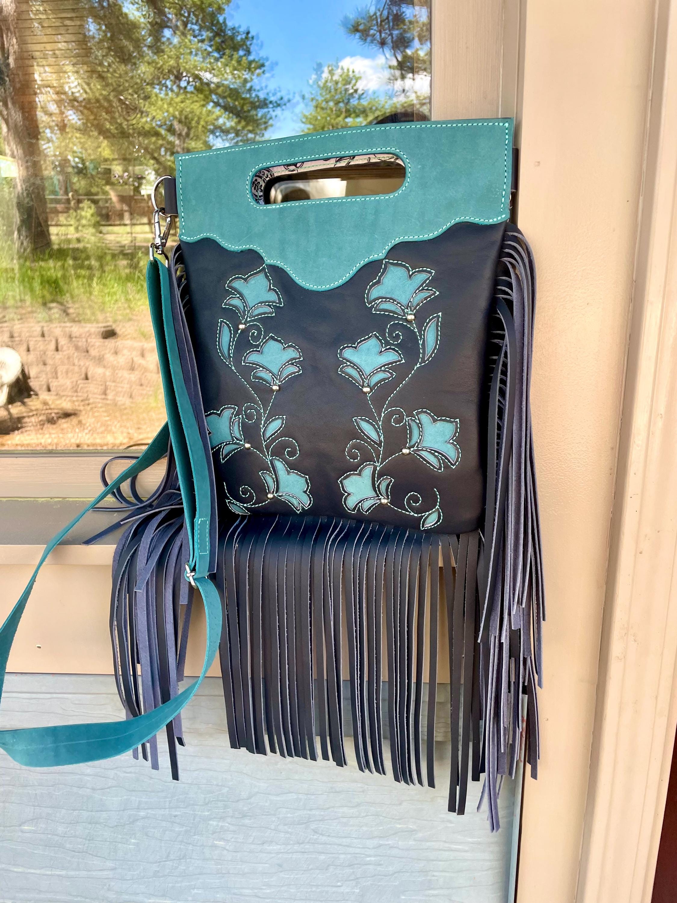Navy Blue Fringe Leather Crossbody - Etsy