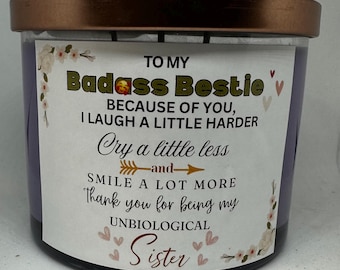 Best Friend Candle – Funny Gift for Bestie, 3-Wick 17oz Soy Candle, Badass Bestie Gift, Unbiological Sister, Pick Your Scent