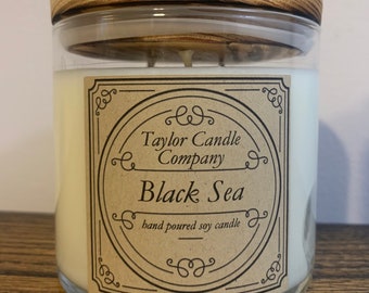 Black Sea Candle - Ocean Amber Scent, Hand-Poured Soy Wax