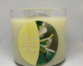 Honeysuckle Jasmine Candle – 17oz 3-Wick Soy Candle – Romantic Floral Scent – Garden-Inspired Home Fragrance – Hand-Poured