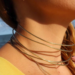 Sterling Silber Draht Halsband: Tribal Halsmanschette (Silber oder 24K Vergoldet)