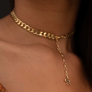 Chain Choker, 24K Gold Choker, Thick Chain Necklace, Simple Choker, Simple Chain, Cuban Link Chain, Snake Motif Jewelry, Gold Choker