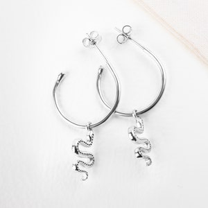 Snake Small Hoop Earrings, Sterling Silver Snake Earrings, Snake Charm Earrings, Snake Hoops, Snake Charm Hoops, Dainty Earrings, Minimalist