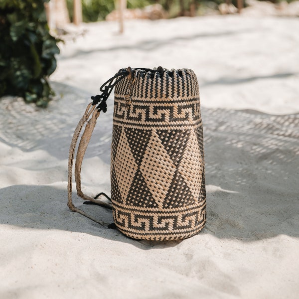 Tribal Pattern Backpack Rattan Tribal Carrier Natural Woven Bamboo Bag Summer Backpacks, Boho Bohemian Bags, Best Seller Bags, Beach Bags