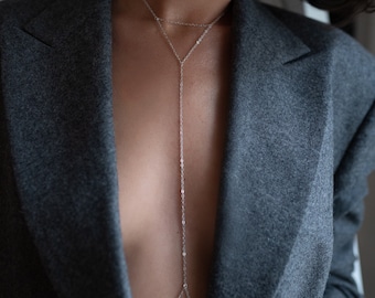 Fine Body Chain, Sterling Silver Body Jewelry, Geometrical Harness, Bralette, Triangular Jewelry, Festival Body Chain, Minimalist Body Chain