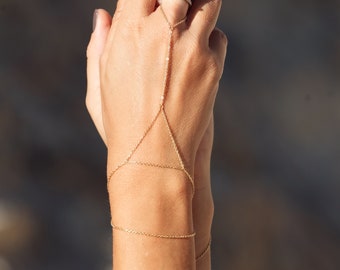 Dainty Sterling Silver Hand Chain Bracelet: Minimalist Boho Jewelry (Silver or 24K Gold Plated)