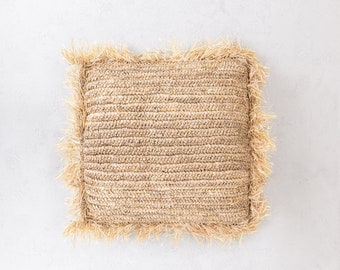 Handwoven Raffia Cushion Cover: Sumatra Fringe Pillow Case (Medium)