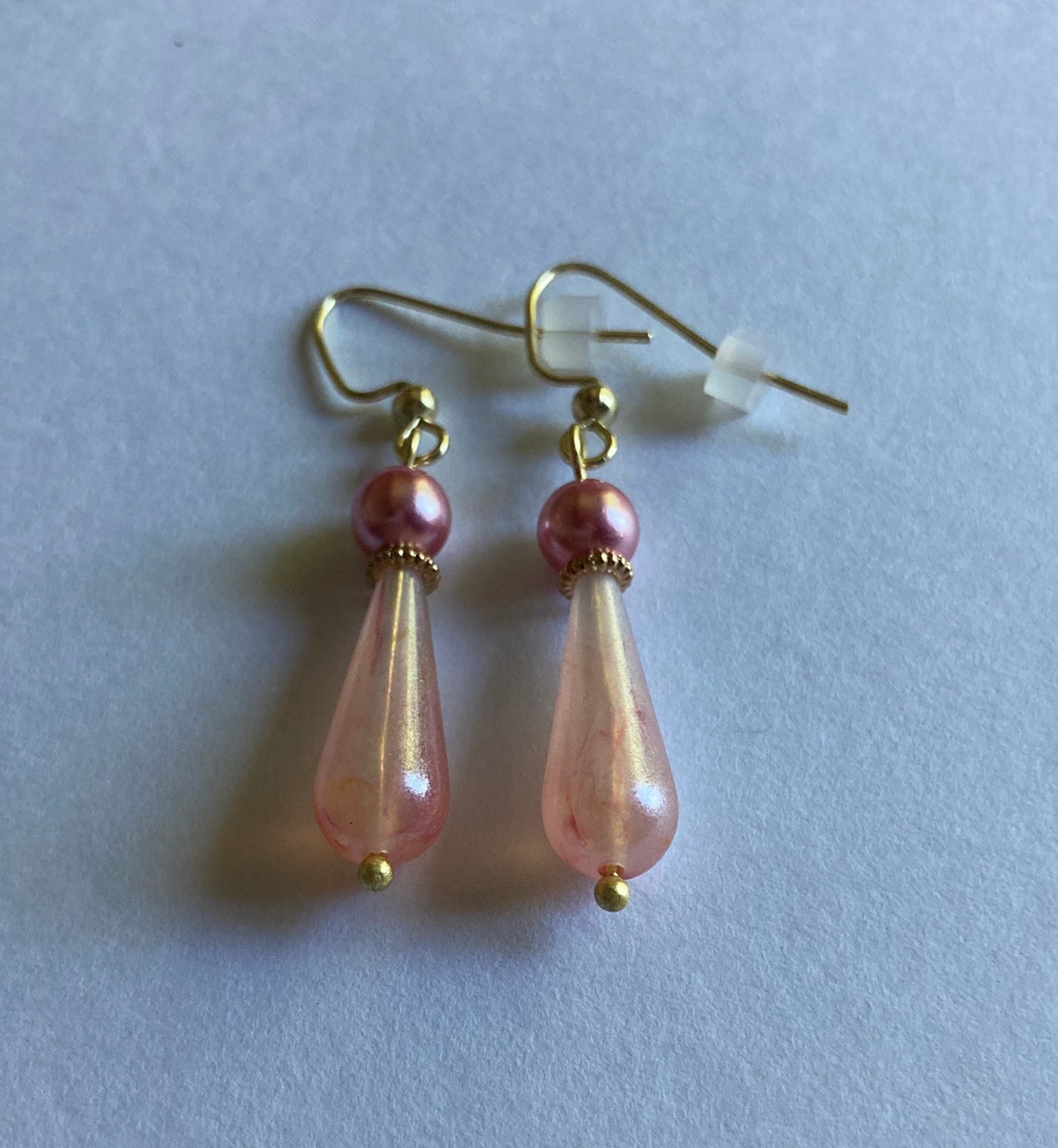 Pink Pearl Drop Dangle Earrings Etsy