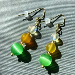 Cats eye-opal-agate yellow earrings