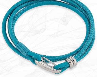 Schlichtes Wickelarmband aus glattem 3 mm Nappaleder in Türkis Grün von Roxcs AL002