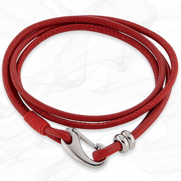 Simple Red smooth 3mm Nappa Leather Wrap around Bracelet for Women - one size - by Roxcs - AL002