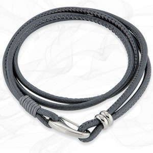 Simple Grey smooth 3mm Nappa Leather Wrap around Bracelet for Women - one size - by Roxcs - AL002