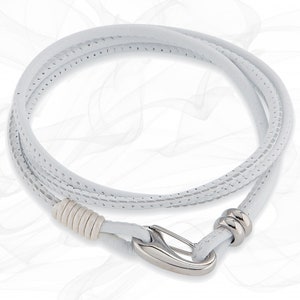 Simple White smooth 3mm Nappa Leather Wrap around Bracelet for Women - one size - by Roxcs - AL002