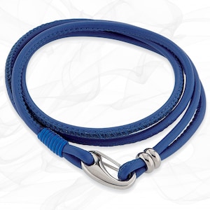 Simple Sea Blue smooth 3mm Nappa Leather Wrap around Bracelet for Women - one size - by Roxcs - AL002
