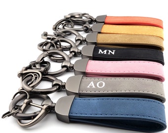 Personalized PU Leather Wristlet Keychain, Initial Monogram Keyring