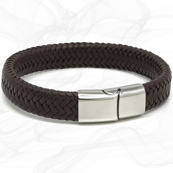 Brown Premium Soft Leather Braided Bracelet - Woven Bracelet - For Men or Boys - Mens Gift - 17, 19, 21, 23cm - Gift Bag - by Roxcs - TN004